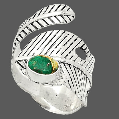 Adjustable Feather - Kingman Copper Teal Turquoise Ring size-8 R-1473 SDR237036