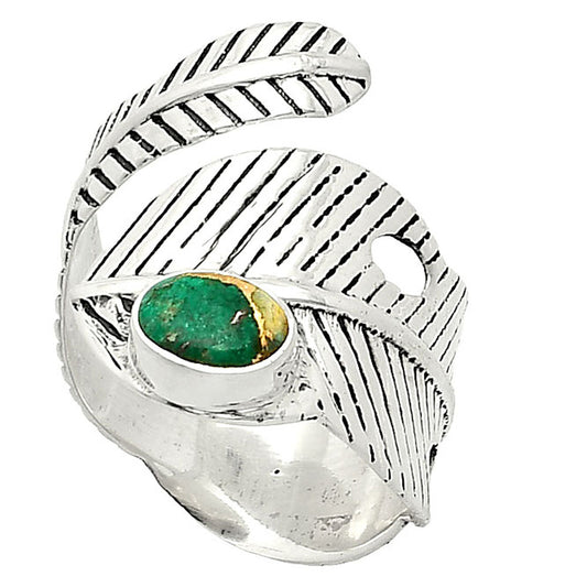 Adjustable Feather - Kingman Copper Teal Turquoise Ring size-8 R-1473 SDR237036