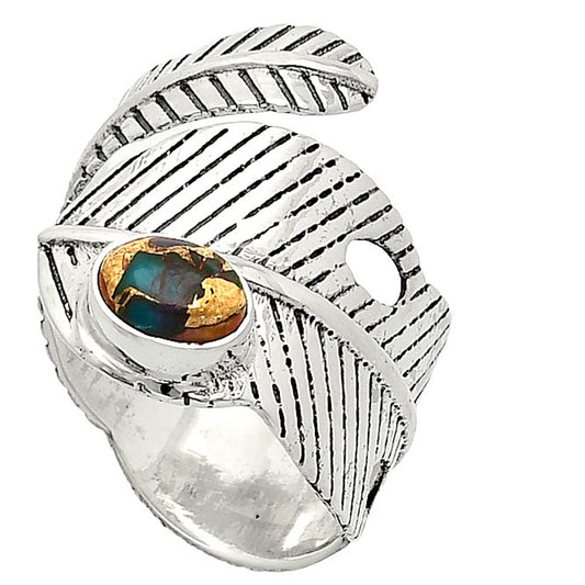 Adjustable Feather - Multi Copper Turquoise Ring size-7 R-1473 SDR237040