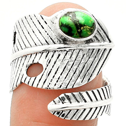 Adjustable Feather - Green Matrix Turquoise Ring size-9 R-1473 SDR237041
