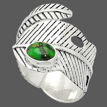 Adjustable Feather - Green Matrix Turquoise Ring size-9 R-1473 SDR237041