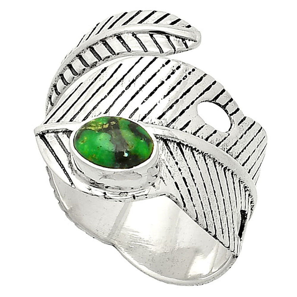 Adjustable Feather - Green Matrix Turquoise Ring size-9 R-1473 SDR237041