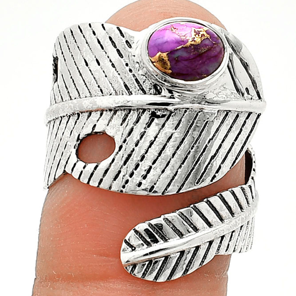 Adjustable Feather Copper Purple Turquoise Ring size-6.5 R-1473 SDR237043