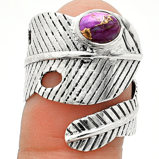 Adjustable Feather Copper Purple Turquoise Ring size-6.5 R-1473 SDR237043