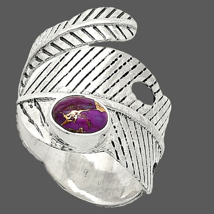Adjustable Feather Copper Purple Turquoise Ring size-6.5 R-1473 SDR237043