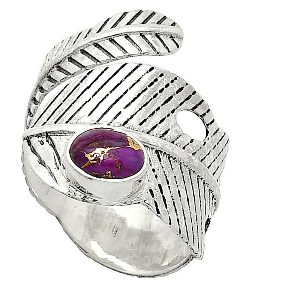 Adjustable Feather Copper Purple Turquoise Ring size-6.5 R-1473 SDR237043
