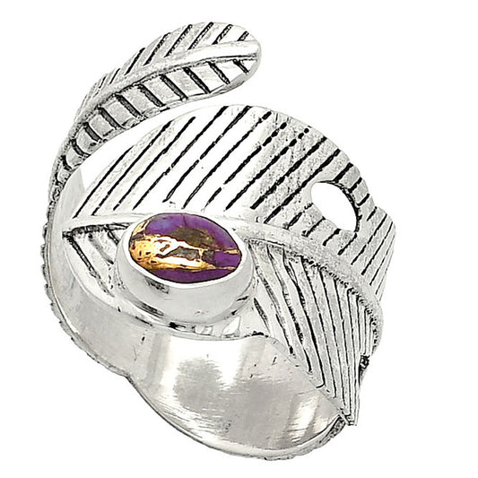 Adjustable Feather Copper Purple Turquoise Ring size-8.5 R-1473 SDR237049