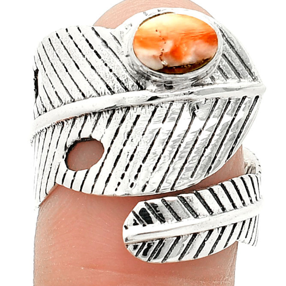 Adjustable Feather - Spiny Oyster Turquoise Ring size-8 R-1473 SDR237051