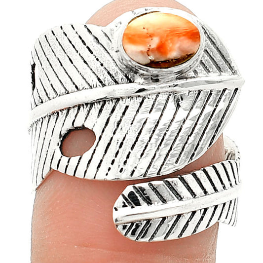 Adjustable Feather - Spiny Oyster Turquoise Ring size-8 R-1473 SDR237051