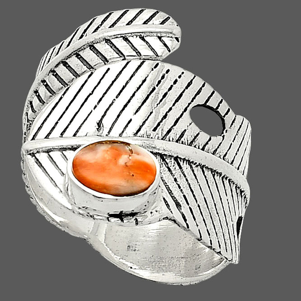 Adjustable Feather - Spiny Oyster Turquoise Ring size-8 R-1473 SDR237051