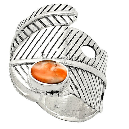 Adjustable Feather - Spiny Oyster Turquoise Ring size-8 R-1473 SDR237051