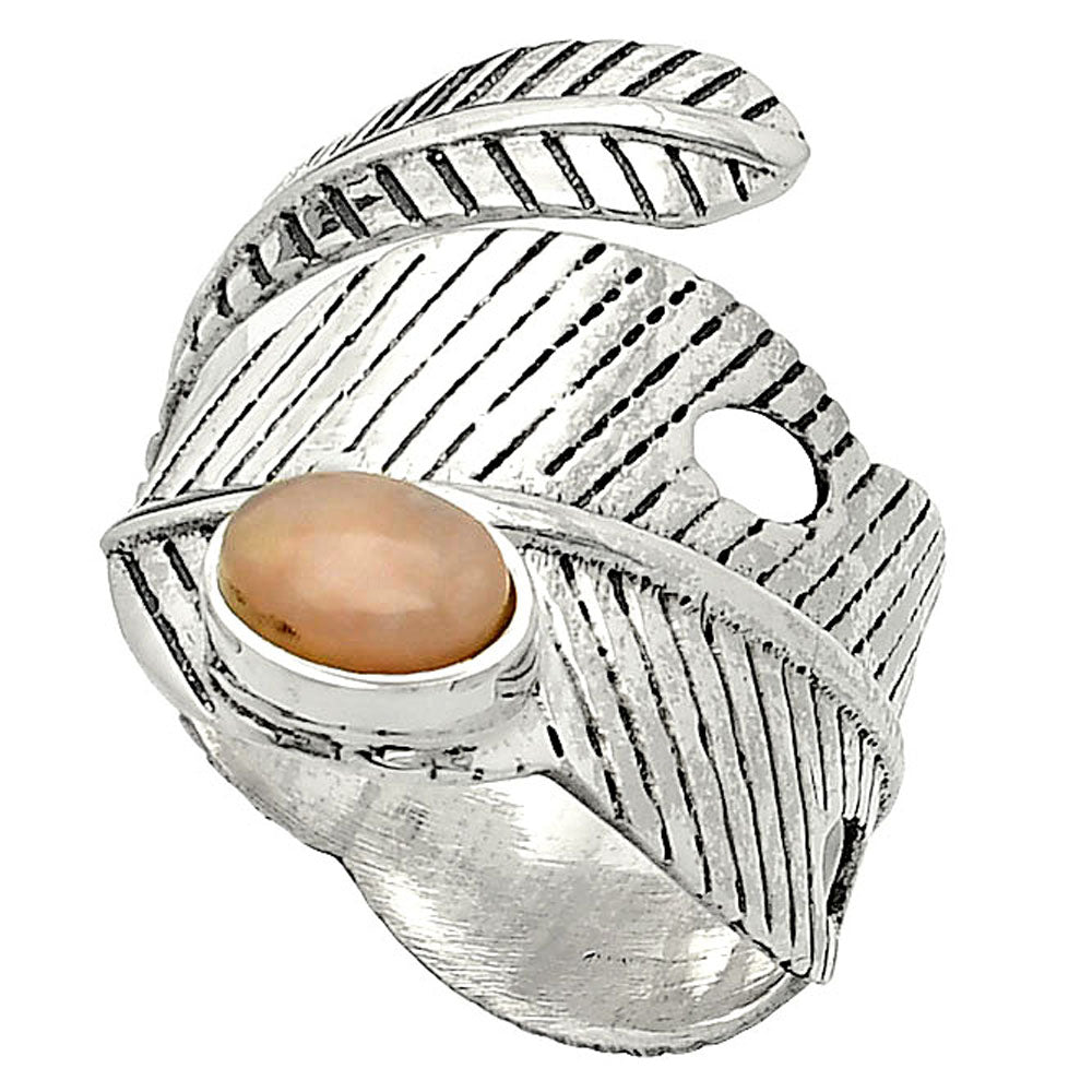 Adjustable Feather - Pink Opal Ring size-8 R-1473 SDR237056