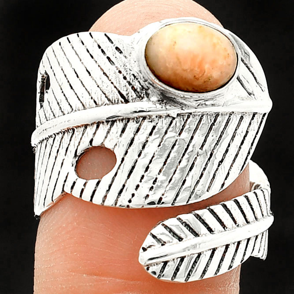 Adjustable Feather - Pink Opal Ring size-8 R-1473 SDR237058