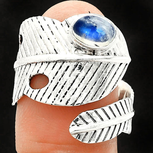 Adjustable Feather - Rainbow Moonstone Ring size-8.5 R-1473 SDR237060