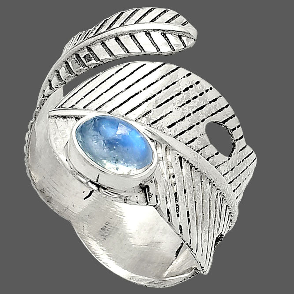 Adjustable Feather - Rainbow Moonstone Ring size-8.5 R-1473 SDR237060