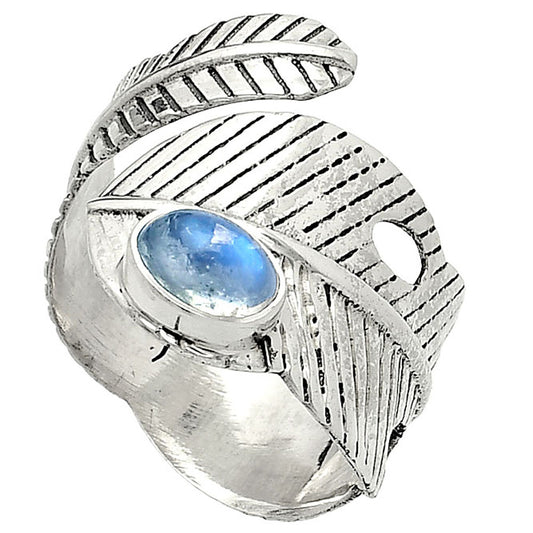 Adjustable Feather - Rainbow Moonstone Ring size-8.5 R-1473 SDR237060