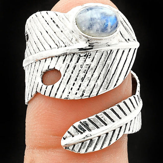 Adjustable Feather Rainbow Moonstone Ring size-7 R-1473 SDR237065