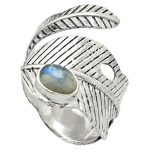 Adjustable Feather Rainbow Moonstone Ring size-7 R-1473 SDR237065