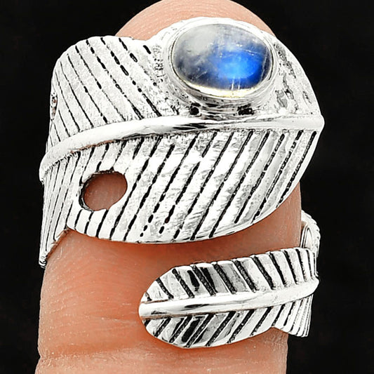 Adjustable Feather - Rainbow Moonstone Ring size-7.5 R-1473 SDR237066