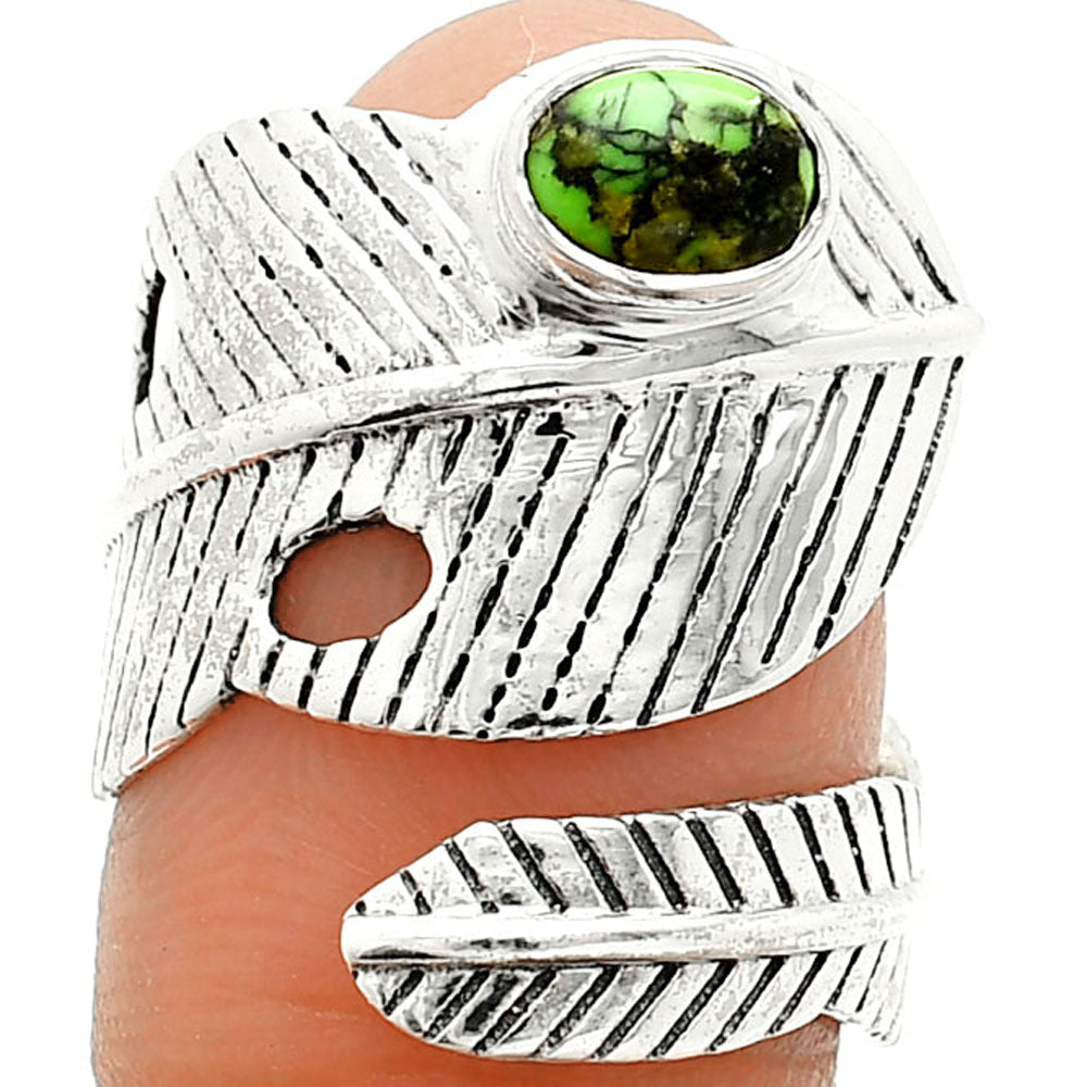 Adjustable Feather Green Matrix Turquoise Ring size-7.5 R-1473 SDR237067