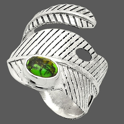 Adjustable Feather Green Matrix Turquoise Ring size-7.5 R-1473 SDR237067