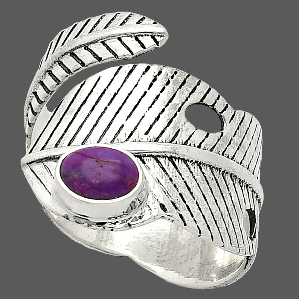 Adjustable Feather Copper Purple Turquoise Ring size-9.5 R-1473 SDR237071