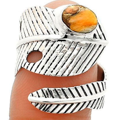 Adjustable Feather Spiny Oyster Turquoise Ring size-6.5 R-1473 SDR237074