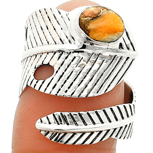 Adjustable Feather Spiny Oyster Turquoise Ring size-6.5 R-1473 SDR237074