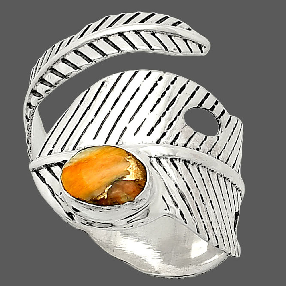 Adjustable Feather Spiny Oyster Turquoise Ring size-6.5 R-1473 SDR237074