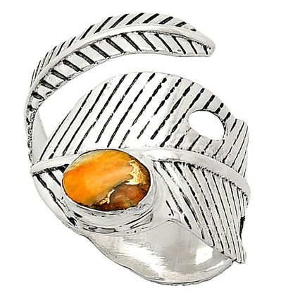 Adjustable Feather Spiny Oyster Turquoise Ring size-6.5 R-1473 SDR237074