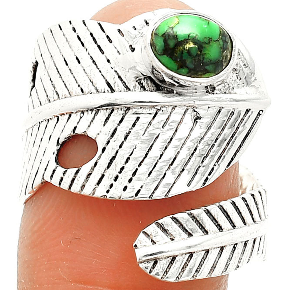 Adjustable Feather - Green Matrix Turquoise Ring size-9 R-1473 SDR237079