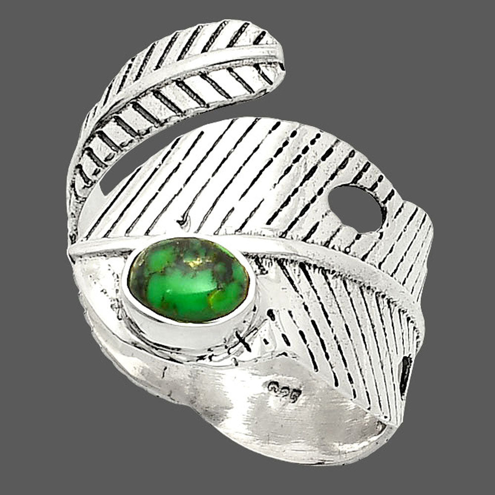 Adjustable Feather - Green Matrix Turquoise Ring size-9 R-1473 SDR237079