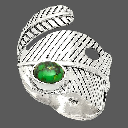 Adjustable Feather - Green Matrix Turquoise Ring size-9 R-1473 SDR237079