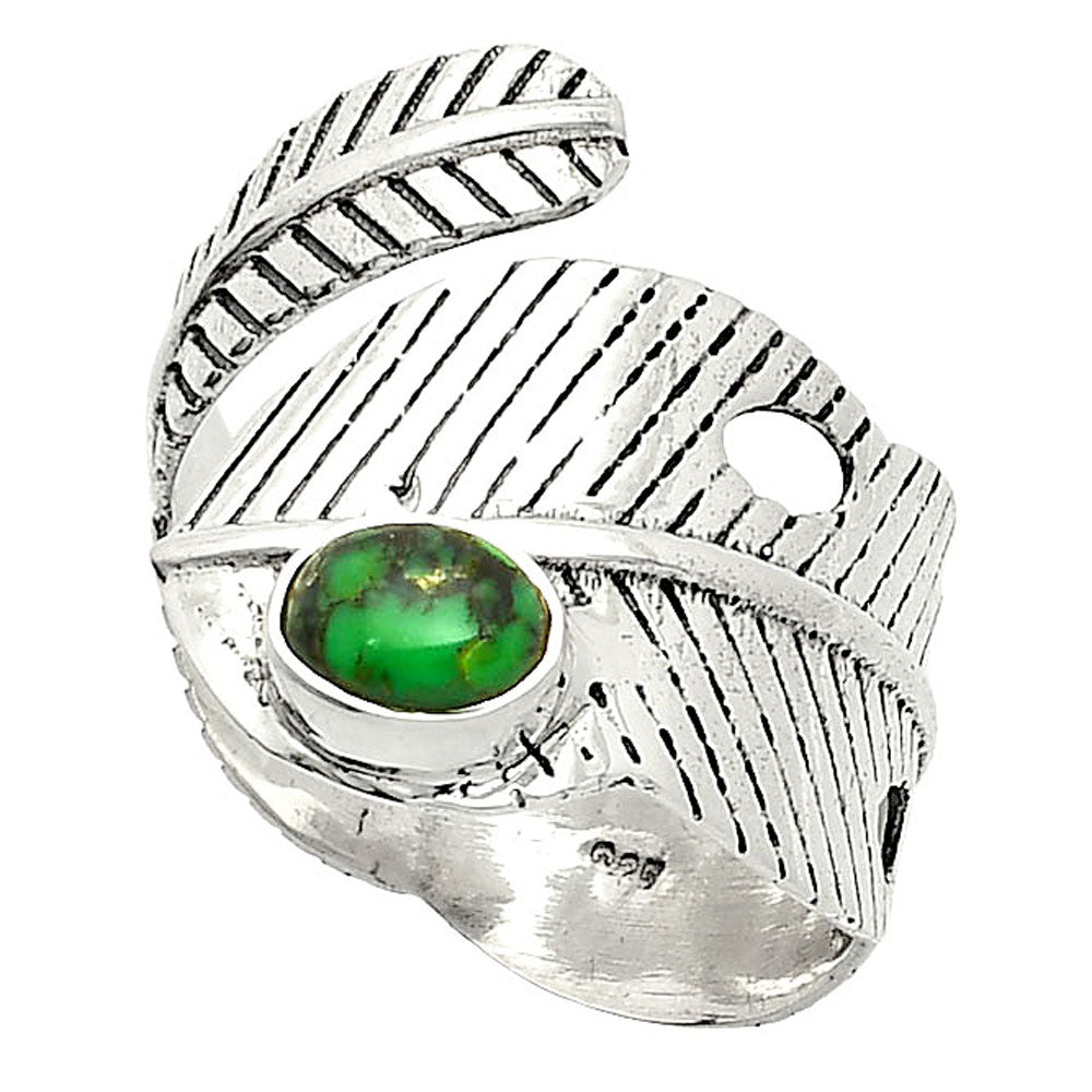 Adjustable Feather - Green Matrix Turquoise Ring size-9 R-1473 SDR237079