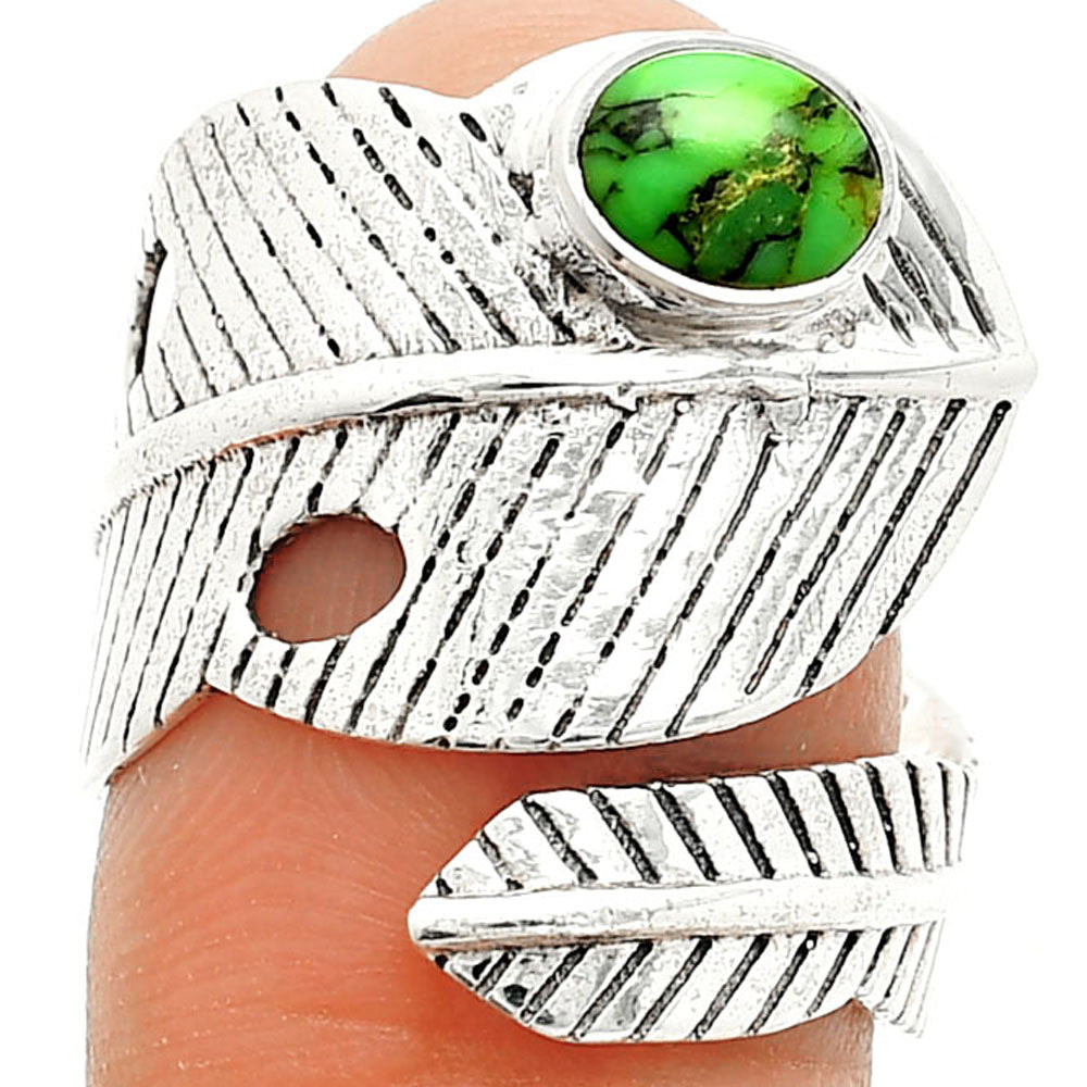 Adjustable Feather - Green Matrix Turquoise Ring size-8 R-1473 SDR237081