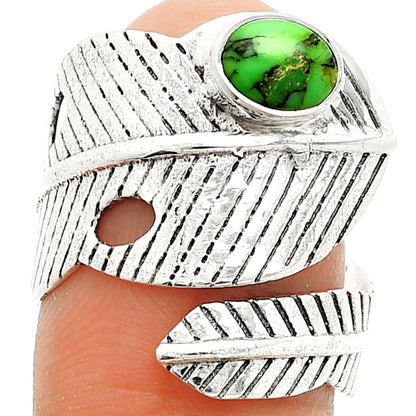 Adjustable Feather - Green Matrix Turquoise Ring size-8 R-1473 SDR237081