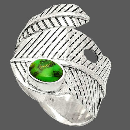 Adjustable Feather - Green Matrix Turquoise Ring size-8 R-1473 SDR237081