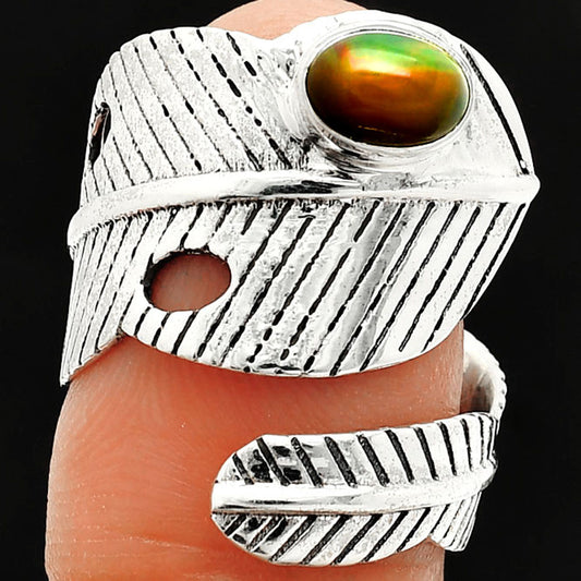 Adjustable Feather - Black Ethiopian Opal Ring size-7.5 R-1473 SDR237098
