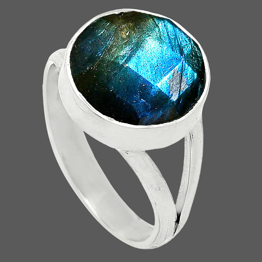 Natural Blue Labradorite Checker Ring size-7 R-1002 SDR240430