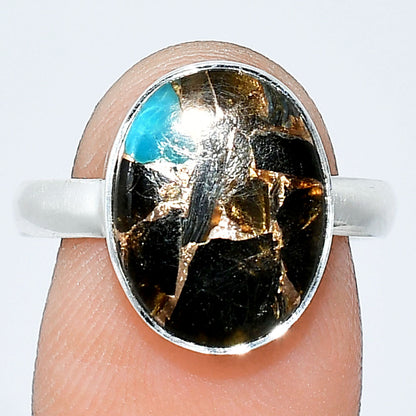 Shell In Black Blue Turquoise Ring size-8 R-1001 SDR240728