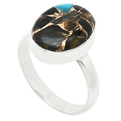 Shell In Black Blue Turquoise Ring size-8 R-1001 SDR240728