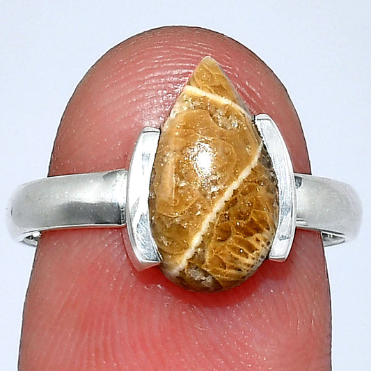 Natural Flower Fossil Coral Ring size-7 R-1173 SDR241642