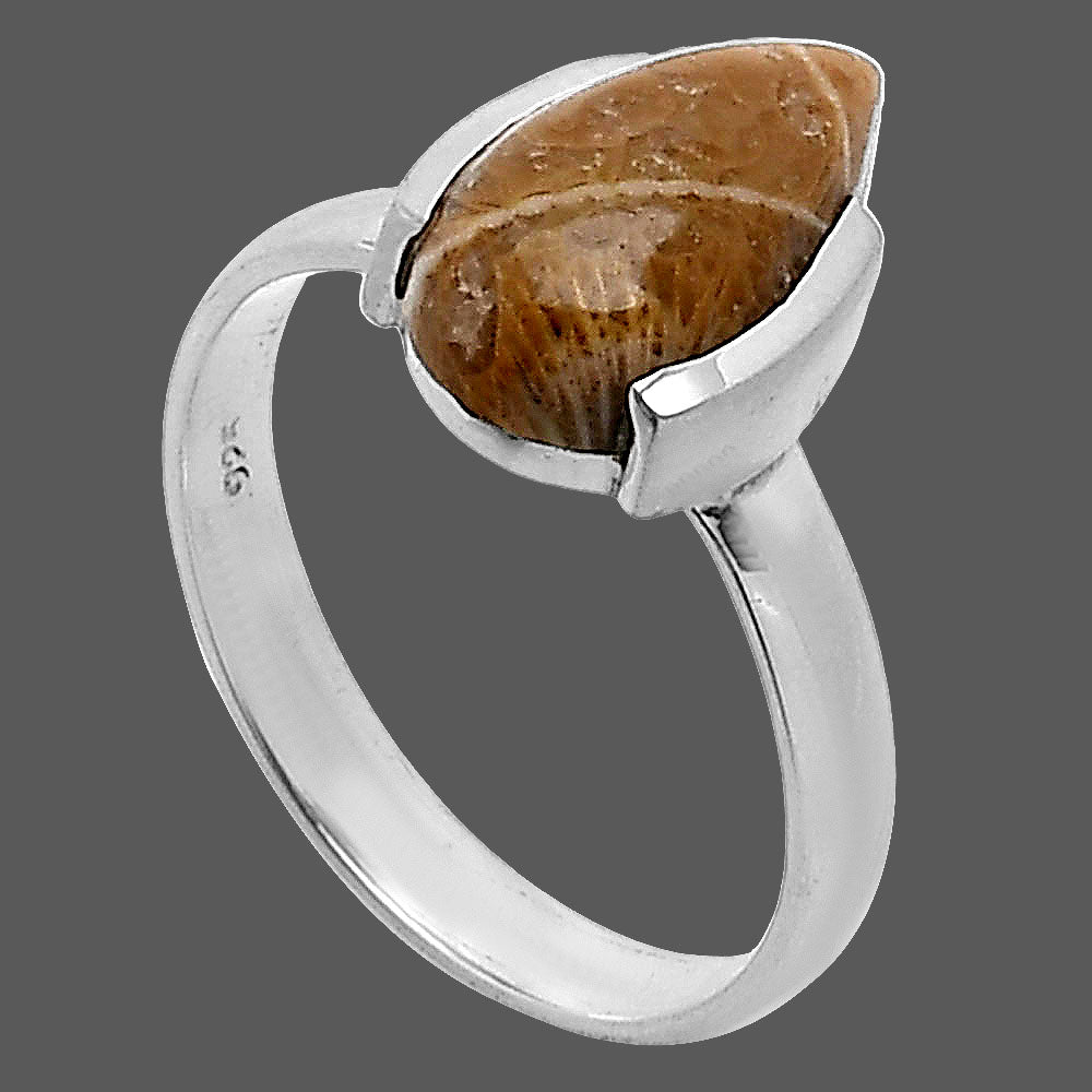 Natural Flower Fossil Coral Ring size-7 R-1173 SDR241642