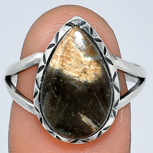 Natural Black Root Plume Agate Ring size-8 R-1074 SDR242305