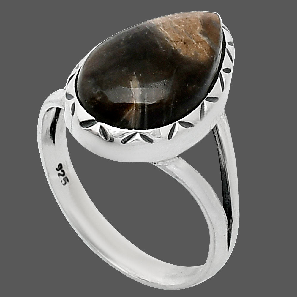 Natural Black Root Plume Agate Ring size-8 R-1074 SDR242305