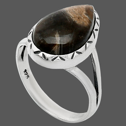 Natural Black Root Plume Agate Ring size-8 R-1074 SDR242305