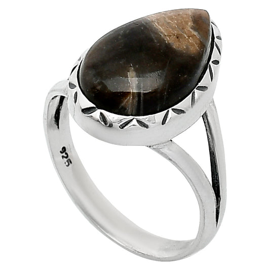 Natural Black Root Plume Agate Ring size-8 R-1074 SDR242305