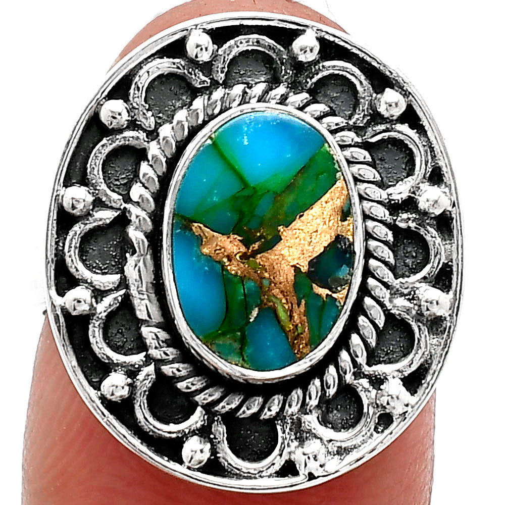 Kingman Copper Teal Turquoise Ring size-7.5 R-1256 SDR243081