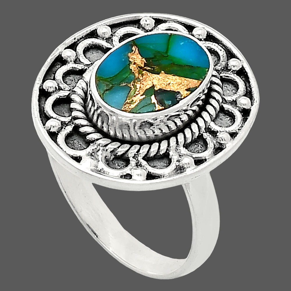 Kingman Copper Teal Turquoise Ring size-7.5 R-1256 SDR243081