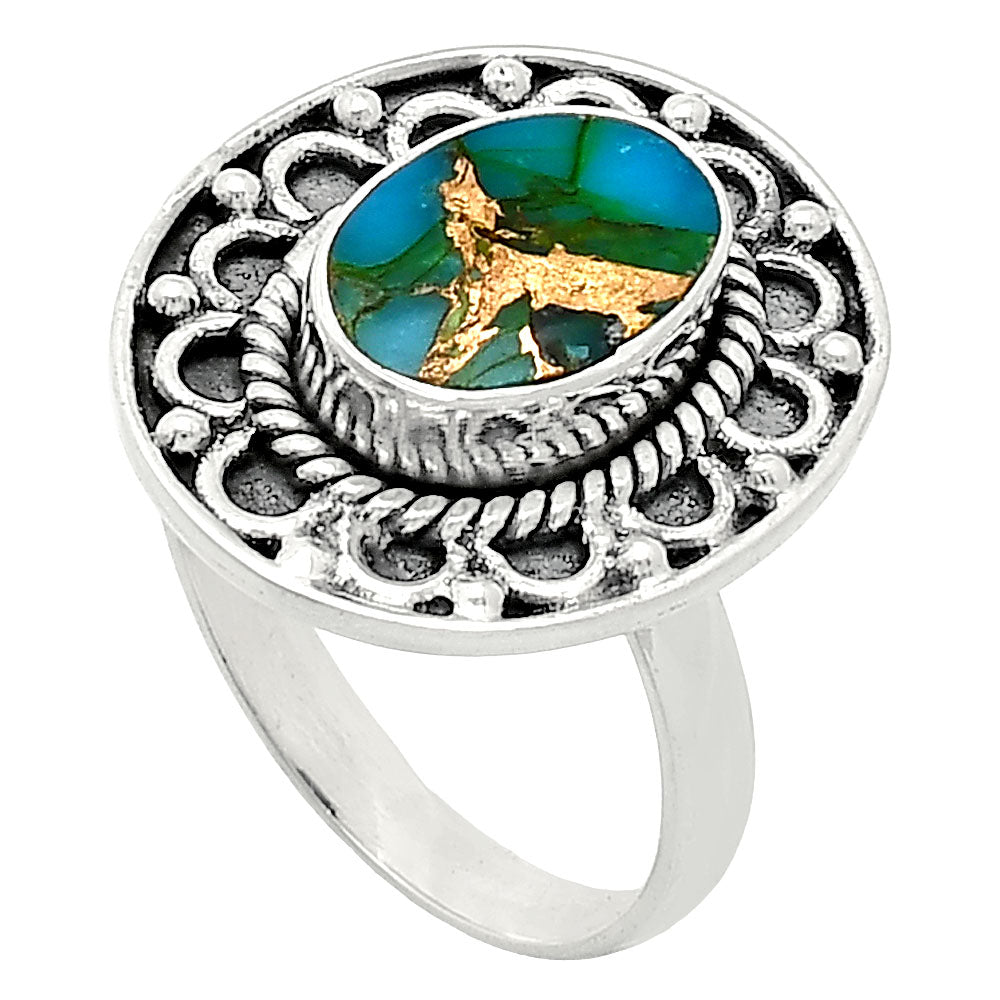 Kingman Copper Teal Turquoise Ring size-7.5 R-1256 SDR243081